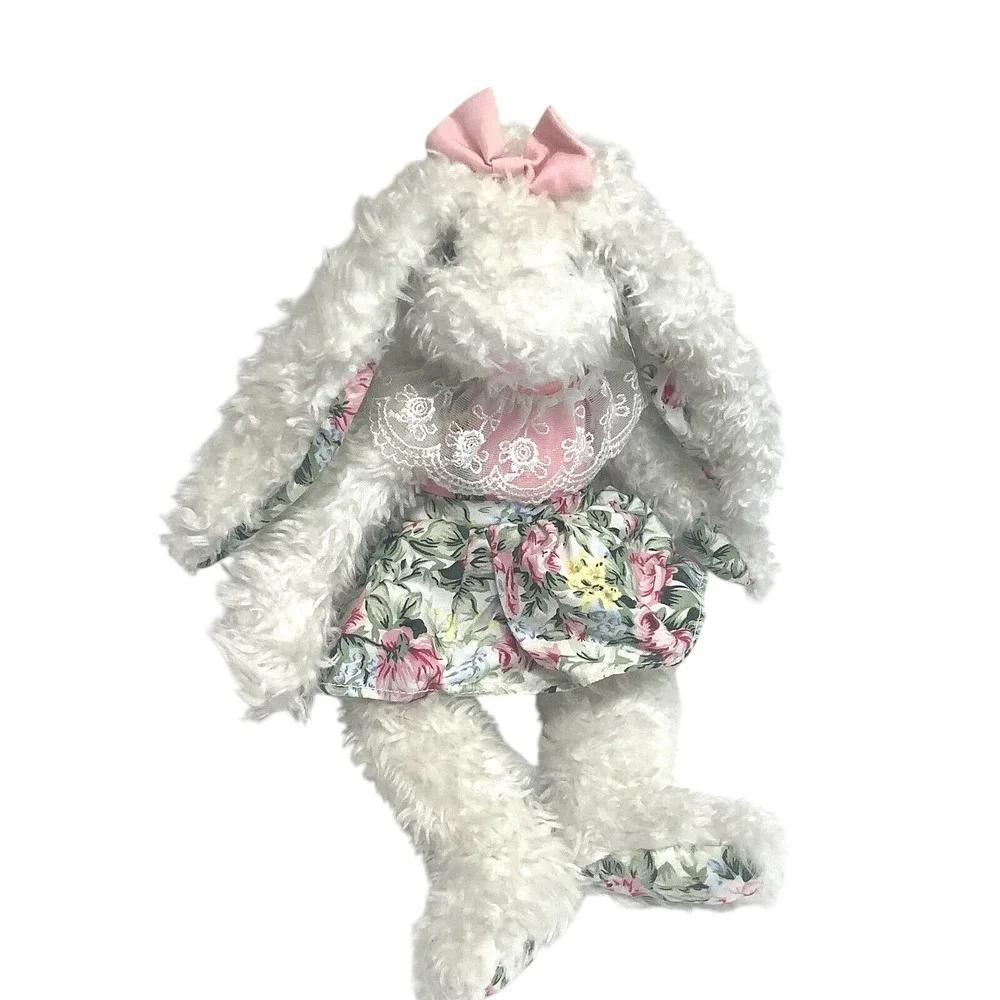 Ganz Lily‎ Bunny Rabbit Plush Shaggy White Floral Dress Lace HE4230 Heritage 12